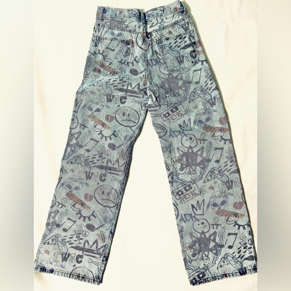 Adika Wide Leg Women’s High Waist Graffiti Print Denim Jeans